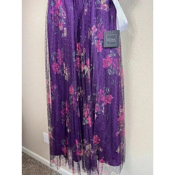 Mac Duggal Leena Cap Sleeve Floral A Line Dress Pleated Dot Tulle Womens Size 8 - Picture 3 of 14